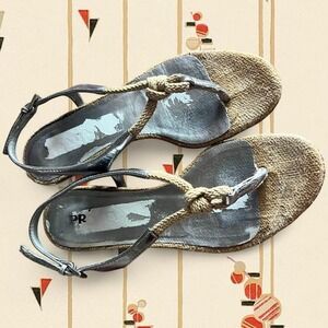 Authentic Prada silver and raffia rope knot sandals -‎ size 35